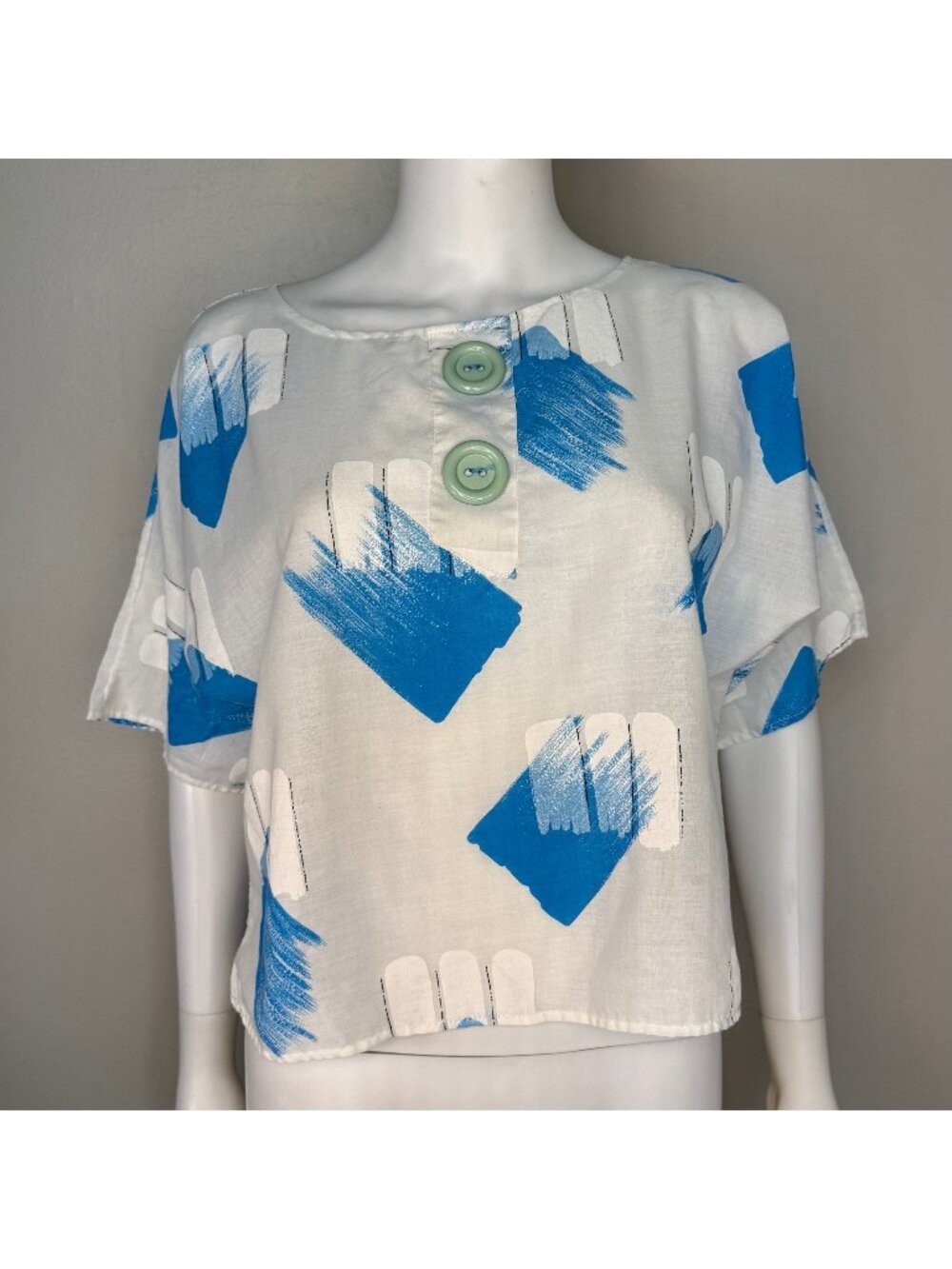 Vintage 1980s Abstract Geometric Boxy Top, Giant Buttons, Suzy Phillips, Medium